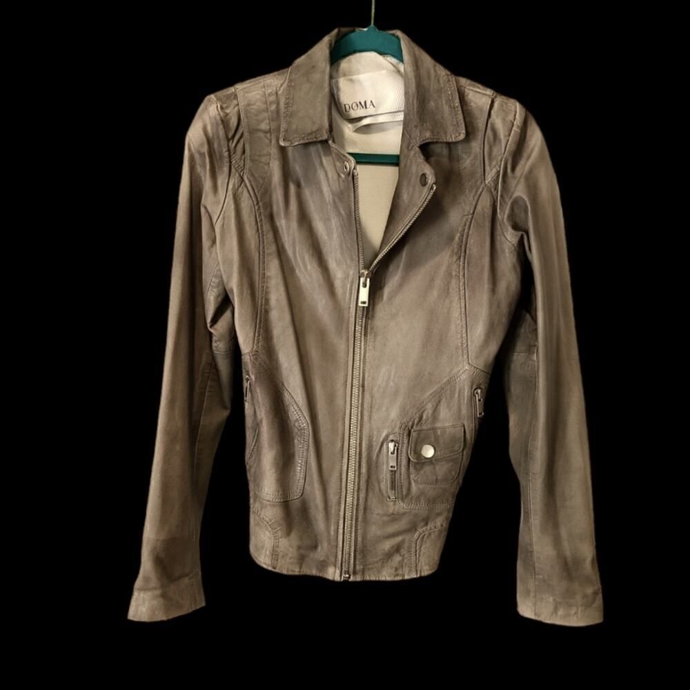 DOMA Goat Leather Moto Biker Jacket, Distressed Multi Zipper Closure | L